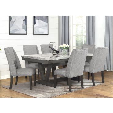 Debbie Faux Marble Dining Table Set With Six Chairs