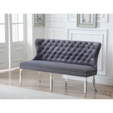 Deckard Gray Velvet Bench Chair