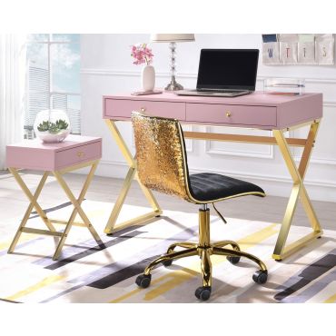 Delaney Pink Office Desk With Gold Finish Base