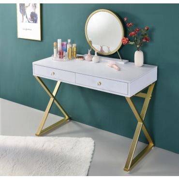 Delaney Desk With Mirror White Finish