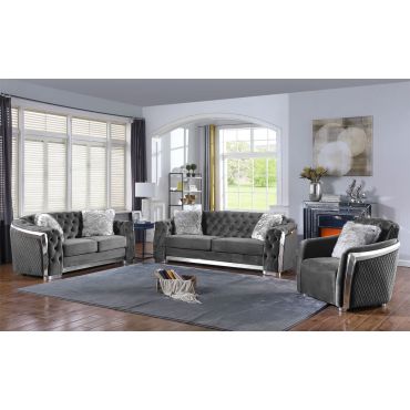 Deon Grey Velvet Sofa Set