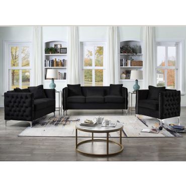 Devan Tufted Black Velvet Modern Sofa Set