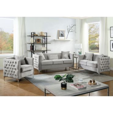 Devan Grey Velvet Modern Sofa Set