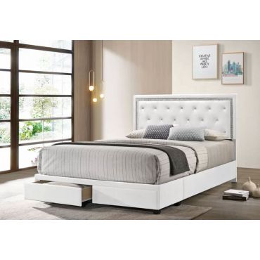 Dex White Leather Storage Bed With Crystals