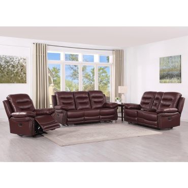 Disson Burgundy Leather Recliner Sofa Set