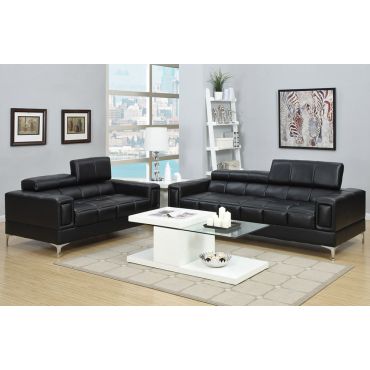 Diva Black Leather Modern Sofa Set