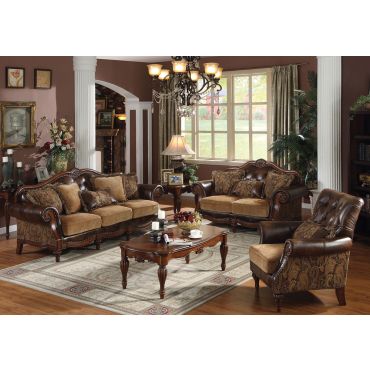 Dreena Chenille Fabric Victorian Sofa Set
