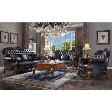 Dresden Black Leather Traditional Sofa