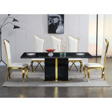 Eddie Black Marble Dining Table Set