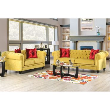 Elisa Yellow Microfiber Chesterfield Sofa Set