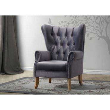 Elise Tufted Grey Velvet Accent Chair