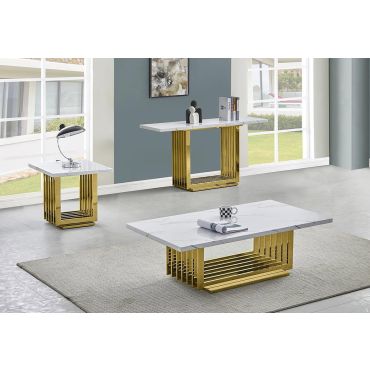 Ella Gold Finish Marble Top Coffee Table Set