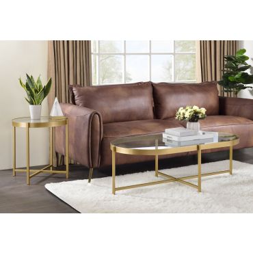 Emony Gold Finish Glass Top Coffee Table Set