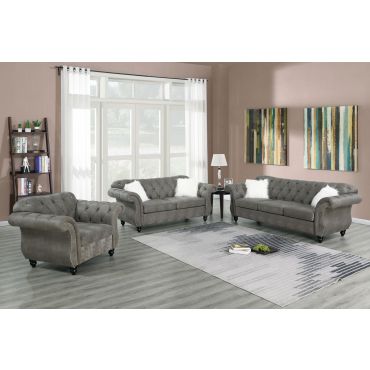 Esther Grey Nubuck Chesterfield Sofa Set