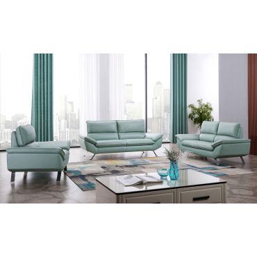 Everett Teal Leather Modern Sofa