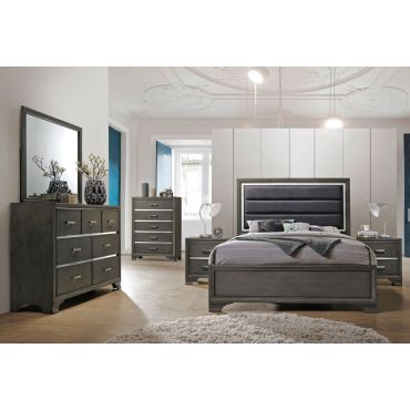 Faye Contemporary Bed Gray Finish