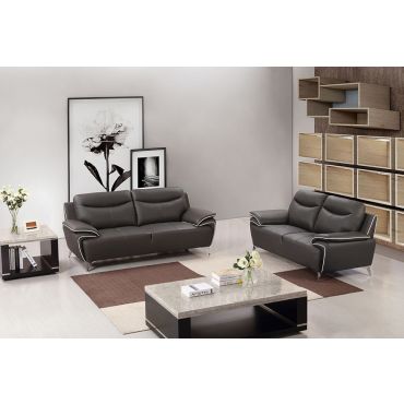 Fracer Dark Taupe Leather Modern Sofa