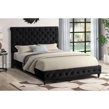 Frankfurt Black Button Tufted Velvet Bed