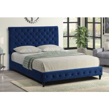 Frankfurt Navy Velvet Bed Button Tufted