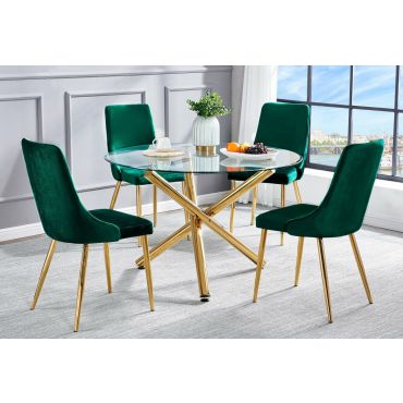 Frey Gold Finish Round Dining Table Set