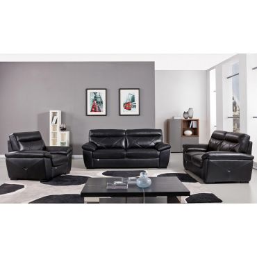 Galore Black Italian Leather Sofa Set