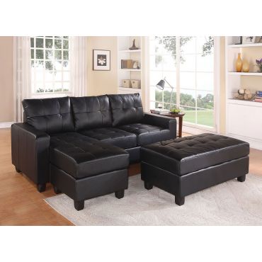 Gary Black Leather Sectional With Ottoman