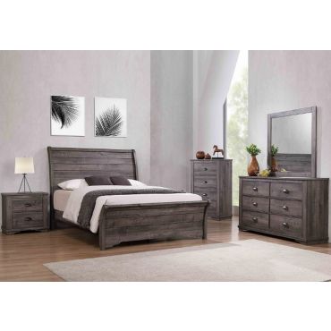 Geneva Rustic Grey Finish Sleigh Bedroom Set