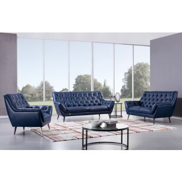 Gerard Navy Blue Italian Leather Sofa Set