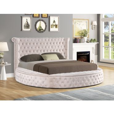 Gerbera Beige Tufted Velvet Round Bed