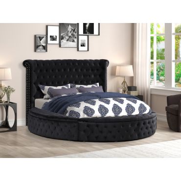 Gerbera Black Tufted Velvet Round Bed