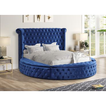 Gerbera Navy Blue Tufted Velvet Round Bed