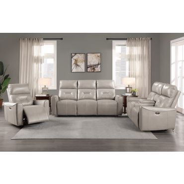 Comet Grey Leather Power Recliner Sofa Set