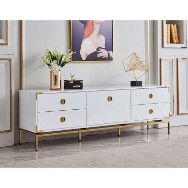 Hagelin White TV Stand With Gold Accents