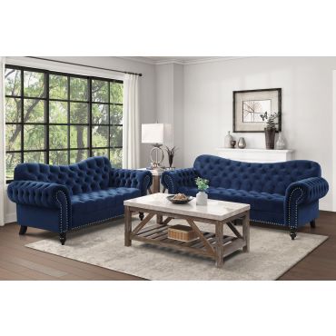 Hampstead Navy Velvet Chesterfield Sofa Set