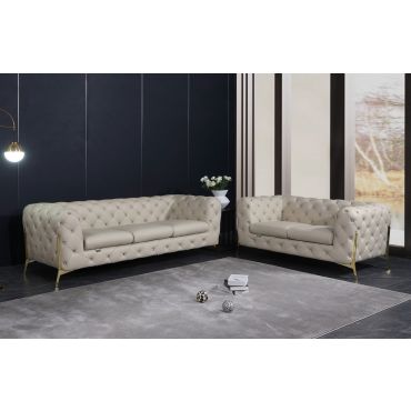 Hendrix Beige Italian Leather Tufted Sofa Set