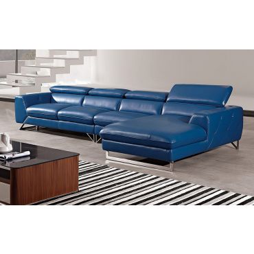 Hera Blue Italian Leather Modern Sectional