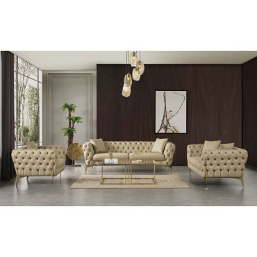 Herbert Beige Tufted Leather Sofa