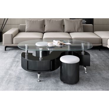 Hexter Black Coffee Table With Two Stools
