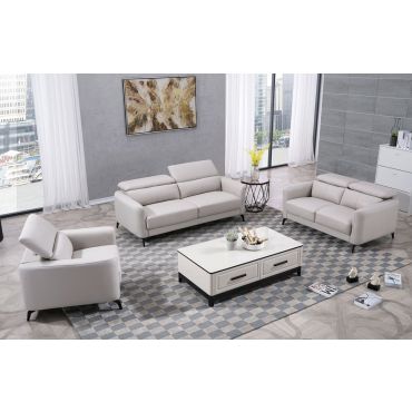 Holborn Light Grey Leather Sofa Set
