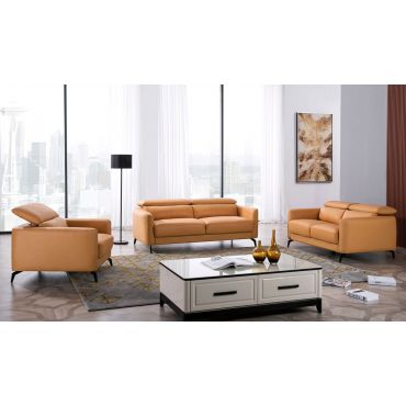 Holborn Yellow Leather Modern Sofa Set