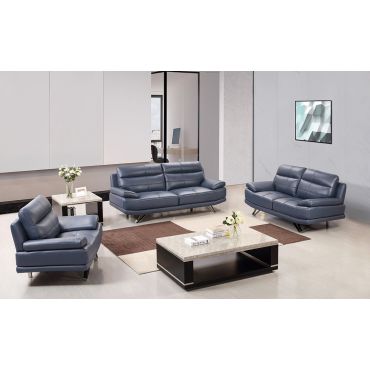 Holiday Navy Blue Leather Sofa Set