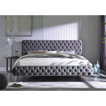 Impulse Tufted Grey Velvet Modern Bed