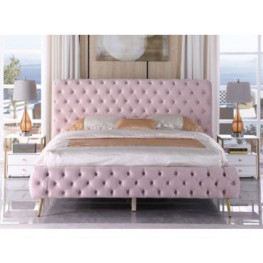 Impulse Light Pink Velvet Modern Bed