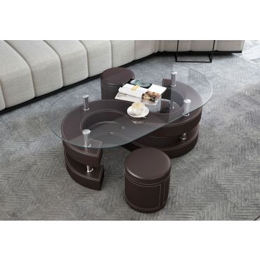 Infinity Brown Coffee Table Set With Stools