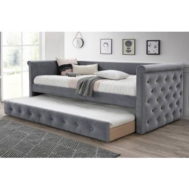 Jalen Grey Velvet Daybed With Trundle