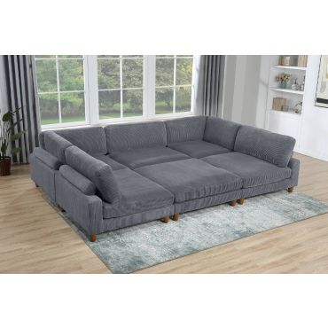Jazz Modular Sectional Set Grey Corduroy