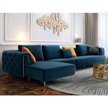 Jean Navy Velvet Sectional Gold Trim