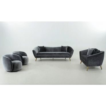 Jerico Grey Flannelette Modern Sofa Set