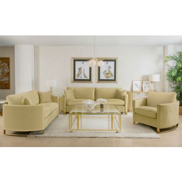 Jody Textured Velvet Sofa Set With Gold Legs