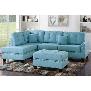 Joela Blue Linen Sectional Set,Joela Reversible Sectional